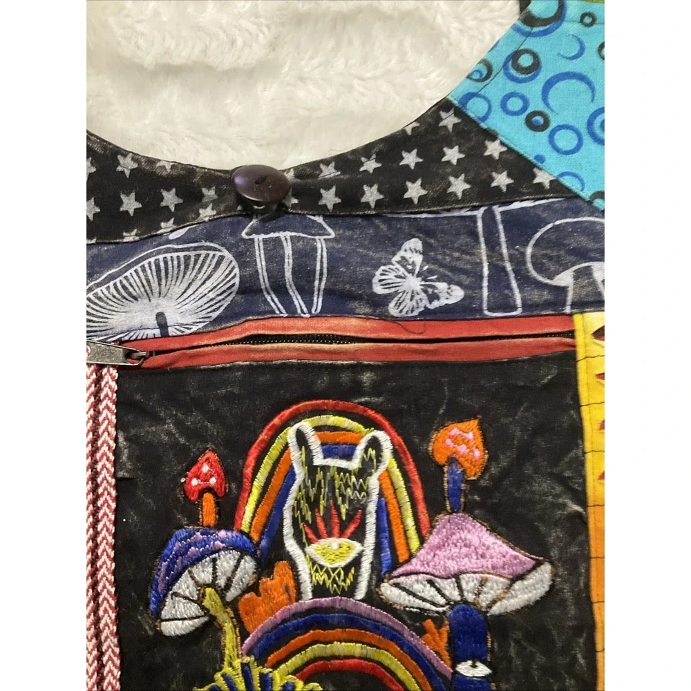 The Collection Royal Patchwork Boho Crossbody/Shoulder Bag Mushroom Hippie
